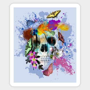 Skull Flowers And Butterfly, Rainbow Butterflies Sticker